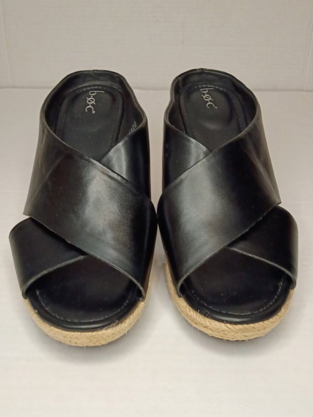 b.o.c. Julitta Black Criss Cross Wedge Slide Sandals Women's Size 10M